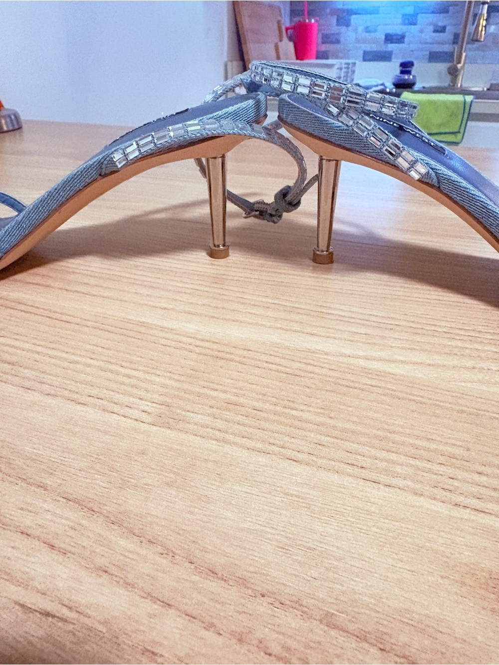 Nine West Powder Denim Blue Crystal Strap Sandals - Picture 10 of 11